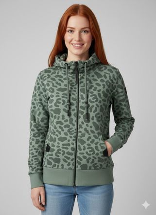 Ragwear Sweatjacke RAGWEAR RYLIE PRINT ZIP O, Damen, Gr. XS, gr&uuml;n (dusty gr&uuml;n), Sweatware, Obermaterial: 65% Baumwolle, 35% Polyester, animal-print, bedruckt,