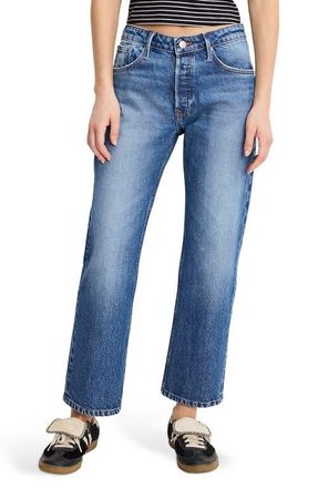 Good American Ripped Ankle Straight Leg Jeans in Indigo1222 at Nordstrom, Size 14