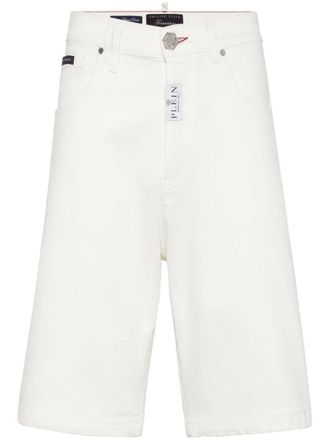 Philipp Plein logo-plaque denim shorts - men - Cotton/Elastane/Polyester/Cotton - 30 - White