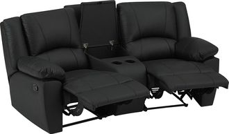 Vente-Unique Sof&aacute; relax de 2 plazas de cuero de vaca negro AROMA