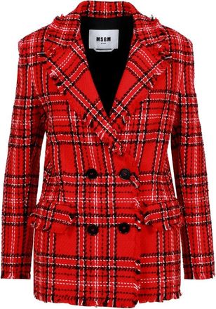 Msgm Double-Breasted Tweed Jas - Dames - Blazers - Rood - S - Tweed - Jassen