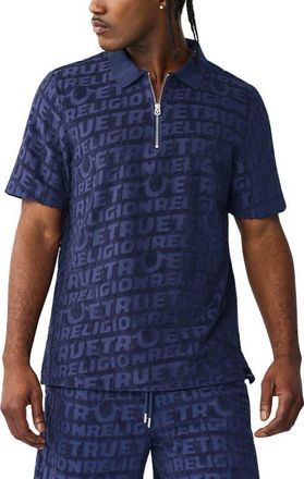 True Religion Logo Terry Zip Polo in Midnight Blue at Nordstrom, Size Xxx-Large