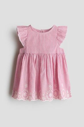H&M Flutter-sleeved Cotton Dress in Red/white Striped at Nordstrom, Size 18M