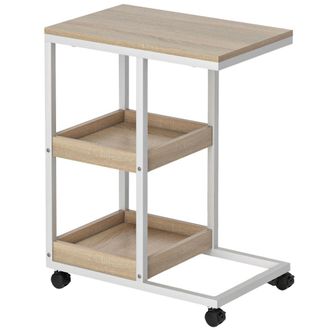HOMCOM Mesita auxiliar 51x33x66 cm natural y blanco