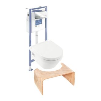 Villeroy & Boch Pack Inodoro Sin Reborde Villeroy Et Boch Architectura Con Asiento + Estructura De Soporte De Suelo Y Pared Viconnect Pro + Placa Cromada Brillante + 