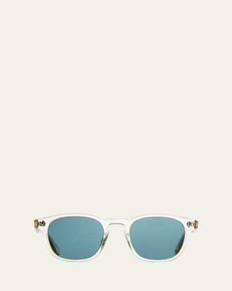 Garrett Leight Mens Ace Square Acetate Sunglasses, Clear/Blue