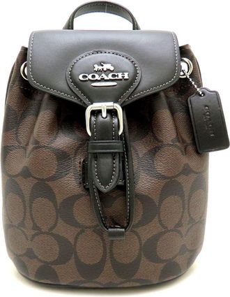 Coach Black Brown Coated Canvas Leather Backpack (Pre-Owned)