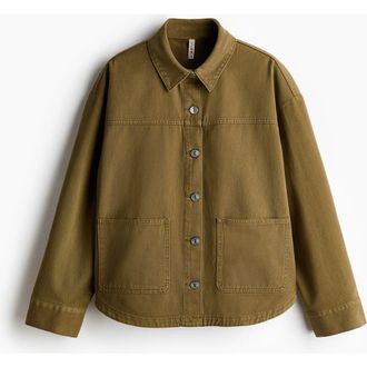 H&M Twill Shacket in Dark Khaki Green at Nordstrom, Size Xx-Large