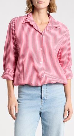 Beach Lunch Lounge Marin Stripe Cotton Crop Bubble Hem Shirt in Currant Red at Nordstrom, Size Medium