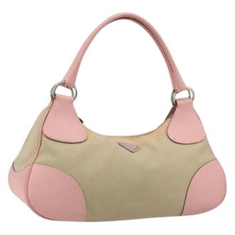 Prada Pre-owned Vintage Canvas Hand Bag - Dames - Pre-owned - Beige - Maat: ONE Size Leer