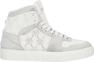 Philipp Plein Schoenen, unisex, Wit, 36 EU, Leer, High Top Sneakers Carson Monogram Strass