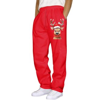 Generic Christmas Hip Hop Pants Men Casual Solid Color Tracksuit Bottoms With Lace Up Cuff Pocket MenS Christmas Santa Claus Print Casual Straight Trousers Re