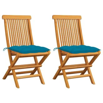 vidaXL Vidaxl - Sedie Da Giardino 2 Pz Con Cuscini Azzurro In Massello Di Teak