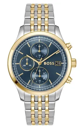 BOSS Stratus Chronograph Two-Tone Bracelet Watch, 41mm in Blue at Nordstrom