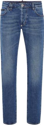 Philipp Plein Denim Broeken Super Straight Cut Tattoo - Heren - Slim Fit Jeans - Blauw - W32 - Denim - Jeans