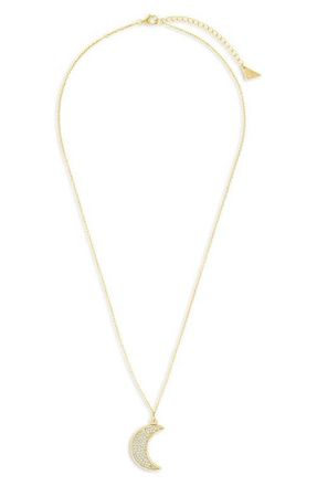 Sterling Forever Pav Cubic Zirconia Crescent Moon Pendant Necklace in Gold at Nordstrom