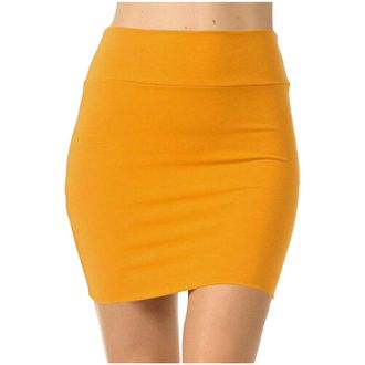Generic Mustard Yellow Womens High Waisted Pencil Plain Mini Petite Bodycon Cottagecore Skort for Ladies Going Out 2025 Clothing Fashion Country Concert XL