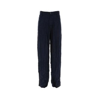 Balenciaga Wide Trousers, male, Blue, Size: M Crinkled-Finish Wide-Leg Trousers