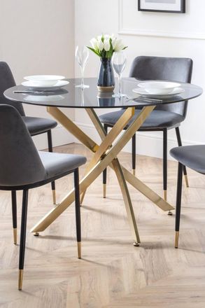 Julian Bowen Montero Round Glass Top 4 Seater Dining Table in Gold