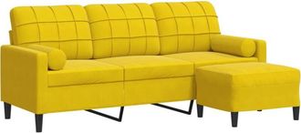 vidaXL Sofá de 3 plazas con taburete terciopelo amarillo 180 cm Vidaxl