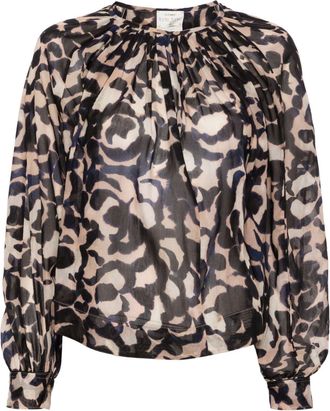 Forte_Forte abstract-print semi-sheer blouse - women - Cotton/Silk - III - Blue