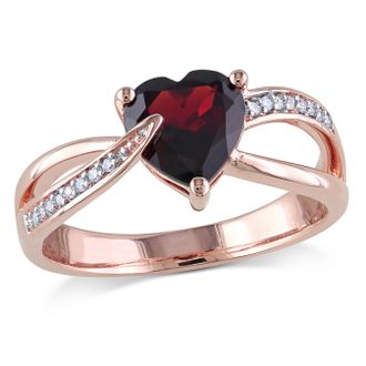 Mimi & Max Heart Shaped Garnet Ring with Diamonds in 10k Rose Gold