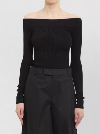 Alaia ribbed off-the-shoulder long-sleeve bodysuit