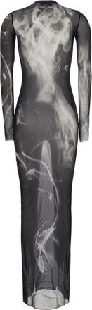 Jean Paul Gaultier Long Dress Smoking Women Print Black Technical Fabric