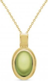 Allurez Oval Natural Cabochon Peridot Pendant Necklace 14K Yellow Gold (0.86ct)