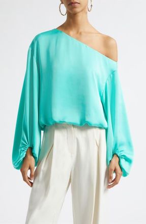 Ramy Brook Marley One Shoulder Long Sleeve Shirt in Jade at Nordstrom, Size Xx-Small