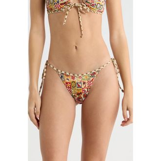PacSun Jasper High Cut Side Tie Bikini Bottoms in Beige Multi at Nordstrom, Size X-Small