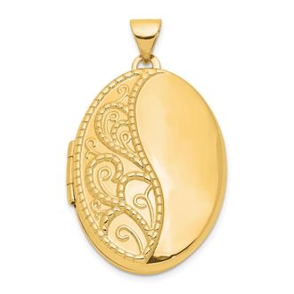 Diamond2Deal 14k Yellow Gold 26mm Oval 1 2 H Engraved Locket Pendant