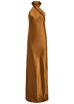 Galvan Pandora Scarf-neck Satin Gown - Brown - 42 (UK14 / L)