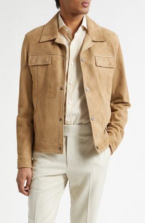Isaia Amelio Aqua Lambskin Suede Jacket in Dark Beige 1 at Nordstrom, Size 44 Us