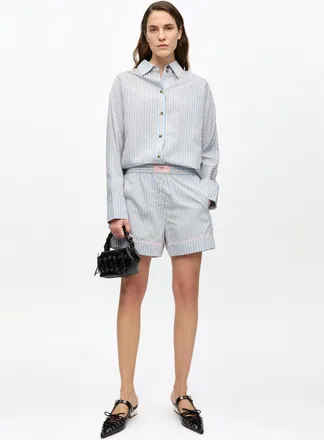 Ganni Blue Candy-Striped Elasticated Shorts - Size 32 LENZING&acirc;&cent; ECOVERO&acirc;&cent;