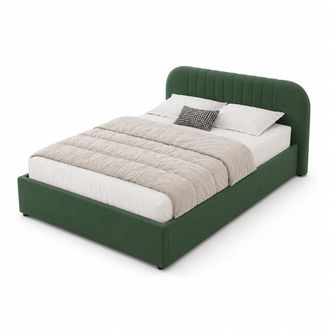 Concept Usine Cama con ba&uacute;l de almacenamiento de 140 x 190 cm en terciopelo verde