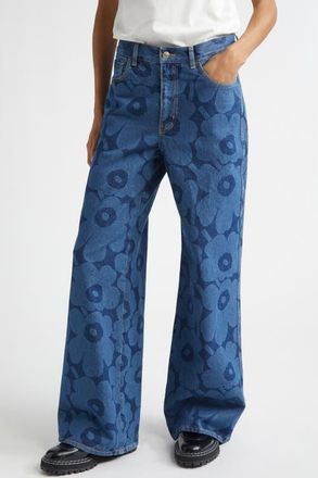 Marimekko Maridenim Unikko Wide Leg Jeans in Mid Indigo at Nordstrom, Size 25 32
