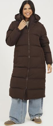 Brave Soul Womens Chocolate Maxi Hooded Puffer Jacket With Detachable Sleeves - Size 14 UK