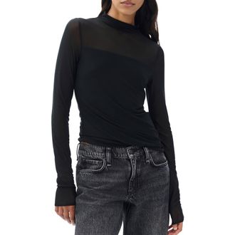 Rag & Bone Luca Long Sleeve Mesh Top in Black at Nordstrom Rack, Size X-Small