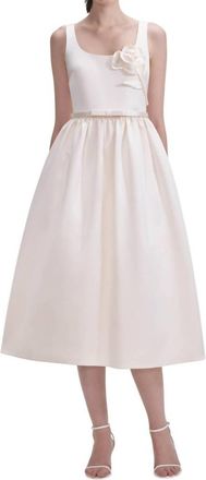 Self Portrait Satin Flower Midi Dress In Cream