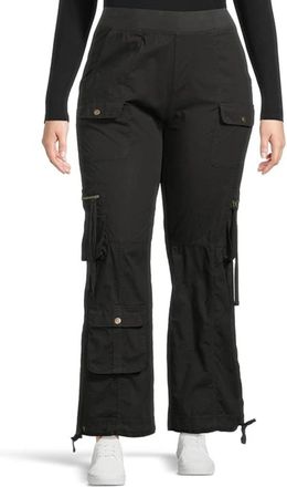 Xcvi Womens XCVI Poplin Chaucer Cargo Pants Black Stretch Straight Leg JZZ1071