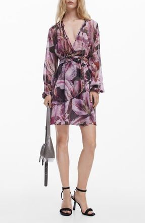 Desigual Lir Floral Print Long Sleeve Dress in Purple Floral at Nordstrom, Size X-Large