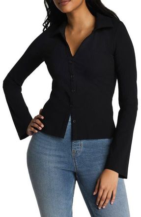 Spanx Knit Button-Up Shirt in Classic Black at Nordstrom, Size X-Small
