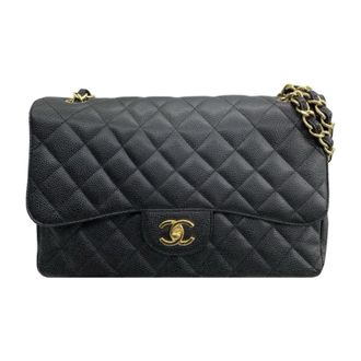 Chanel Black Caviar Leather Jumbo Double Flap Bag