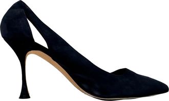 Manolo Blahnik Cut Out Pointed Toe Stiletto in Navy Blue Suede