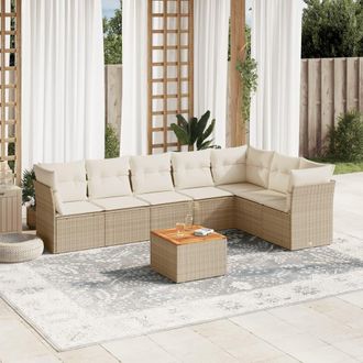 vidaXL Vidaxl - Juego De Sof&aacute;s De Jard&iacute;n Con Cojines Beige 8 Pzas Rat&aacute;n Pe