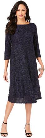Roaman's Plus-Size 3/4 Sleeve Boatneck Lace Swing Dress in Navy at Nordstrom, Size 24