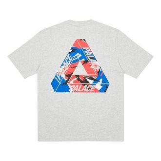 Palace Back Logo Casual Round Neck Short Sleeve Unisex Gray P19TS272