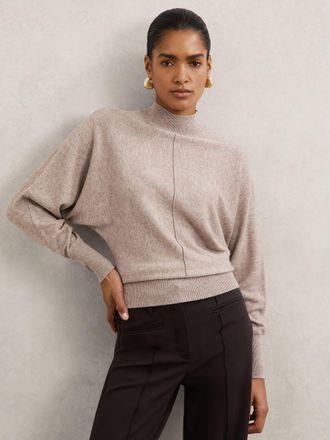 Reiss Neutral Wool-blend Funnel-neck Batwing Jumper With Cashmere, XS