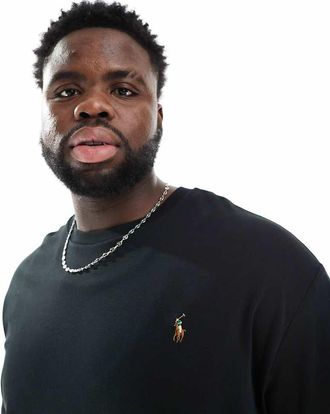 Polo Ralph Lauren Big & Tall - Icon - T-shirt vestibilit&agrave; classica nera in cotone pima con logo-Nero